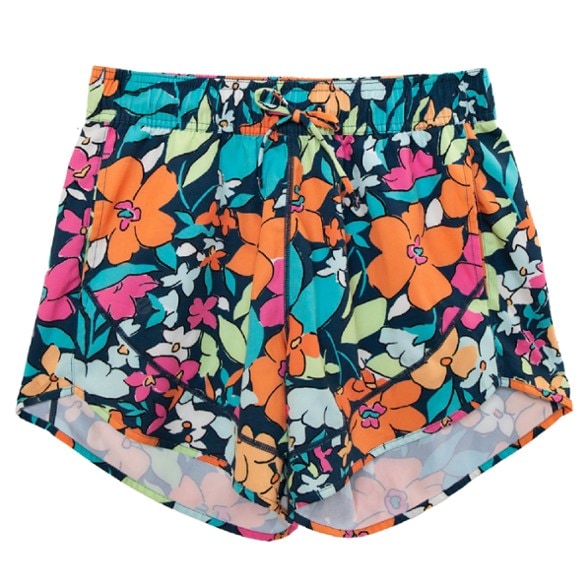Front view of Naomi women's swim shorts, showcasing quick-dry fabric and elastic waist.