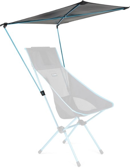 Helinox chair shade showing adjustable canopy angle for sun protection.
