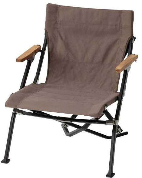 Close-up side angle showing wood armrests and canvas seat on luxury beach chair