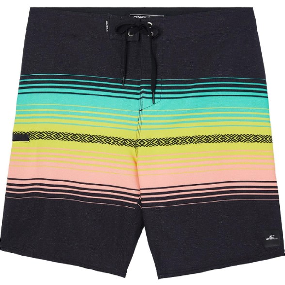 Men wearing Hyperfreak Heat stripe shorts mid-surf, showcasing flexibility
