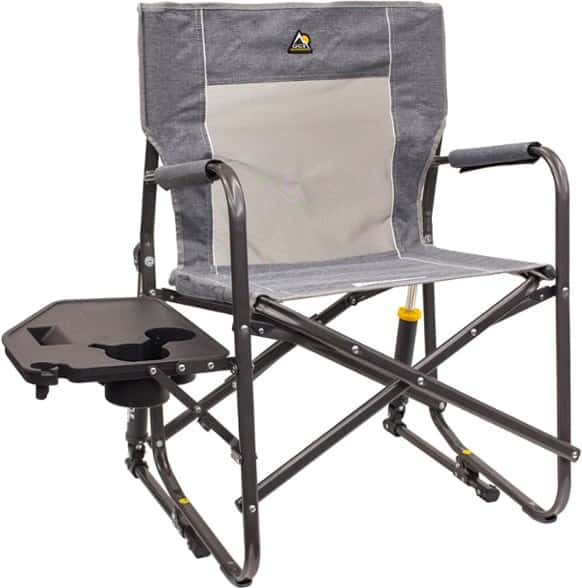 ComfortRock Freestyle Rocker Chair with Side Table in outdoor setting showing rocking feature.
