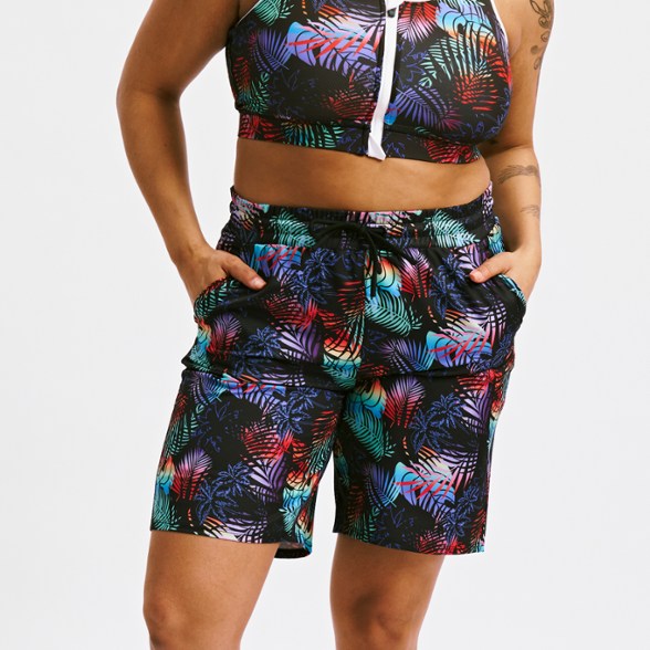 Women's board shorts for surfing and cycling, front view