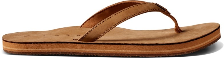 Close-up of Solana women's leather flip-flops showing leather straps and sole design