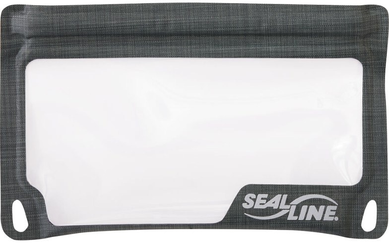 Slim waterproof phone pouch with clear touchscreen window for outdoor use