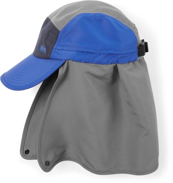 TrailShield sun hat with cape worn on a hike