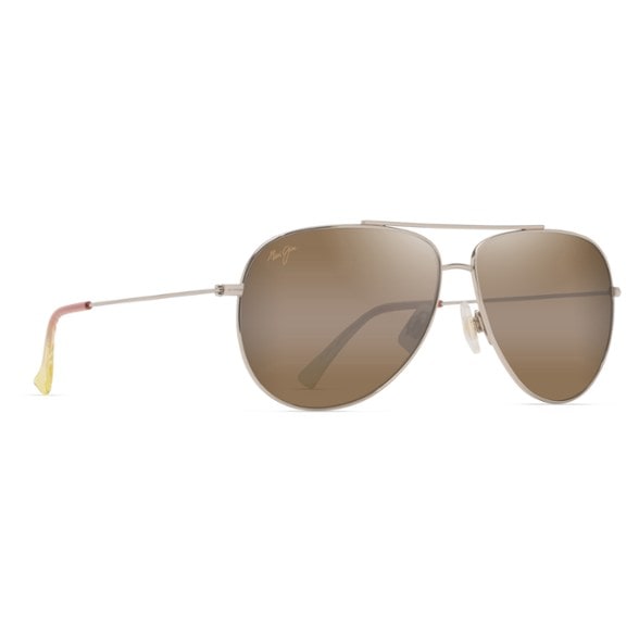 Close-up angle of Maui Jim Hau'oli XL aviator sunglasses showing the transparent temple tips and lens detail