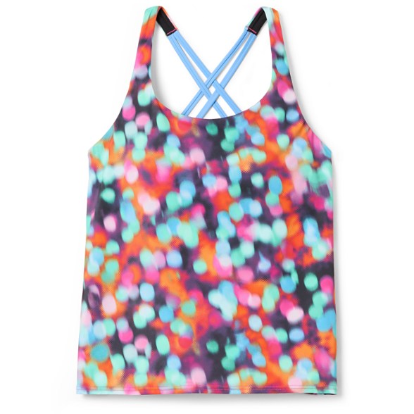 JoJo tankini swimsuit top showcasing its scooped neckline and straps from the front.