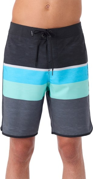 Front view of O'Neill Lennox Scallop board shorts showing scallop hem and side pocket