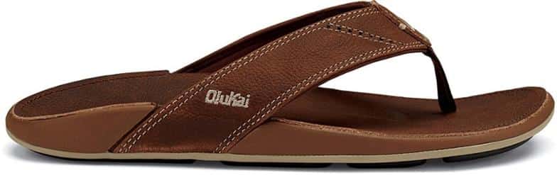 Men's Nui leather flip-flops in black, showcasing hand-stitched detailing and textured footbeds