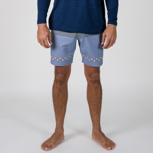 Close-up view of Vissla men's board shorts with pockets and key rope, highlighting the eco-friendly fabric.