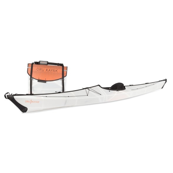 Side view of the Oru Coast XT AdventureFold Kayak folded for compact car storage.