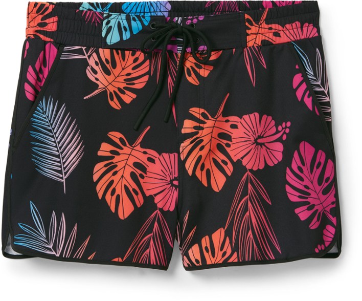 Side view of Retro High-Waisted Watersports Board Shorts showcasing quick-drying fabric and stylish high-rise fit.