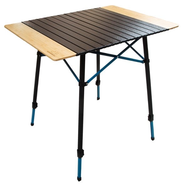 Terrain Trekker Aluminum Roll-Top Camping Table in use at a campsite
