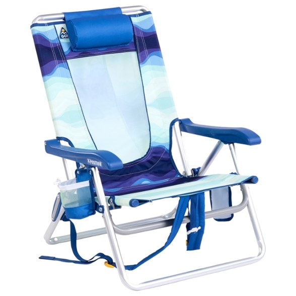 Ultimate Portable Backpack Beach Chair with adjustable backrest by the shore.