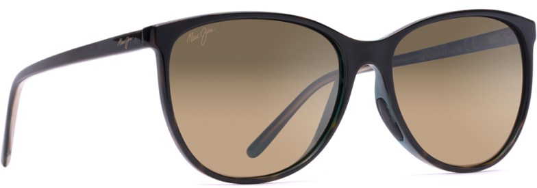 Woman wearing Maui Jim Ocean polarized cateye sunglasses, showcasing the stylish frame and clear vision by the beach.