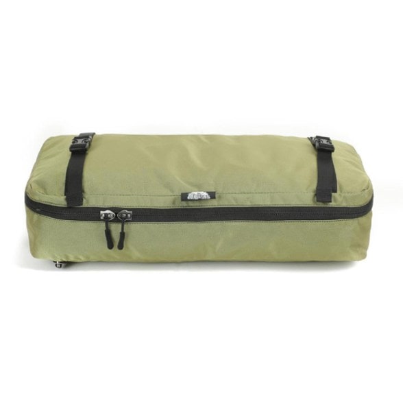 PaddlePro Canoe Seat Storage Pack attached under a canoe seat, showcasing its sleek design and accessibility.