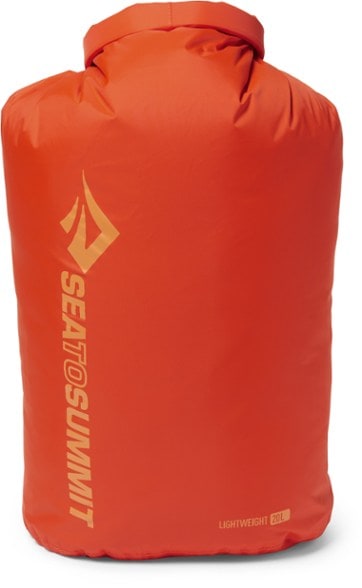 Side profile of waterproof SummitLite 20L dry bag showing nylon construction and sealed seams