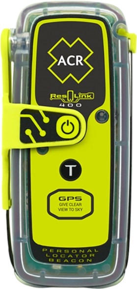ResQPro GPS emergency beacon in a hiking scenario, demonstrating its compact and buoyant design.