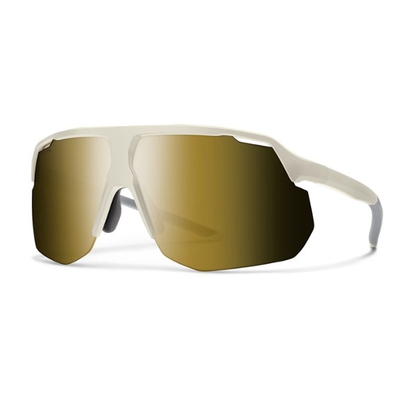 Smith Motive ChromaPop cycling sunglasses on pavement with clear lenses case