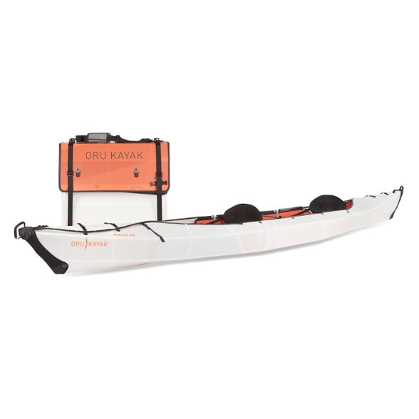 Oru Haven TT foldable tandem kayak set up on calm lake waters