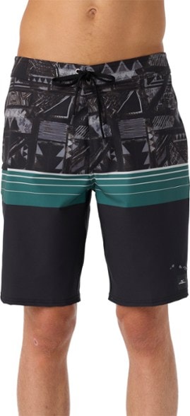 Close-up of O'Neill Hyperfreak Heat Hawaii men's 20 inch board shorts showing fabric texture and stretchability