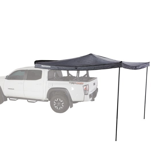 Yakima OverNOut 270° awning in use at a campsite, providing shade and protection