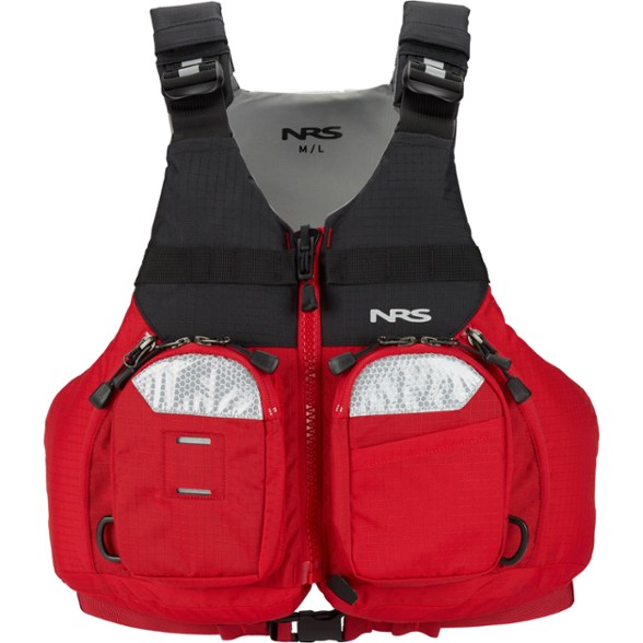 Front view of the Odyssey Adventure PFD showcasing storage pockets and reflective material.