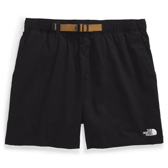 Close-up of women's hiking shorts with ripstop fabric and webbing belt