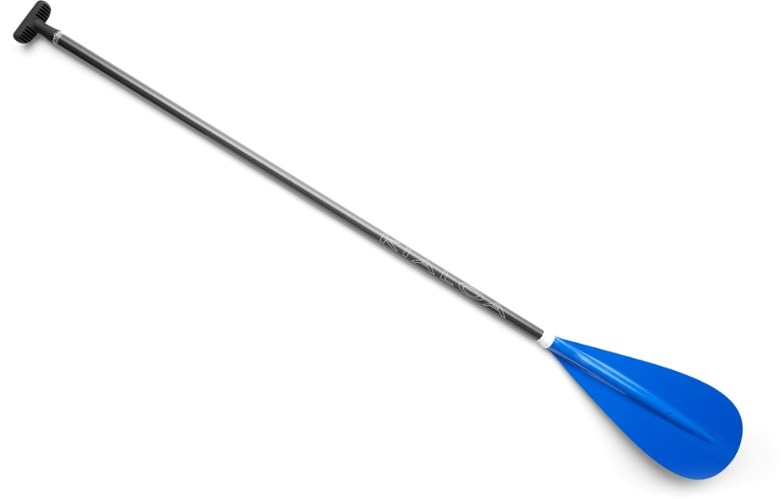 Close-up of Uhane paddle's ergonomic T-grip handle during stand up paddle use