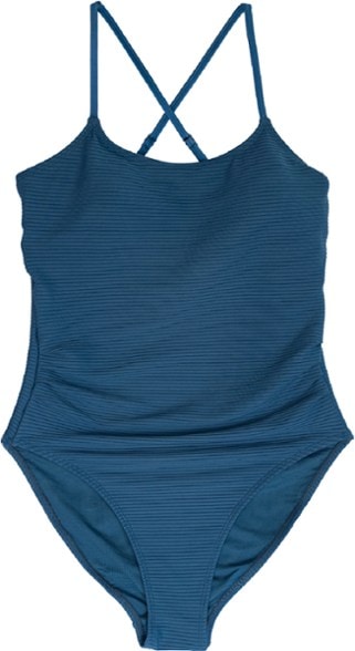 Stevie one-piece swimsuit with crisscross adjustable straps, perfect for beach use.