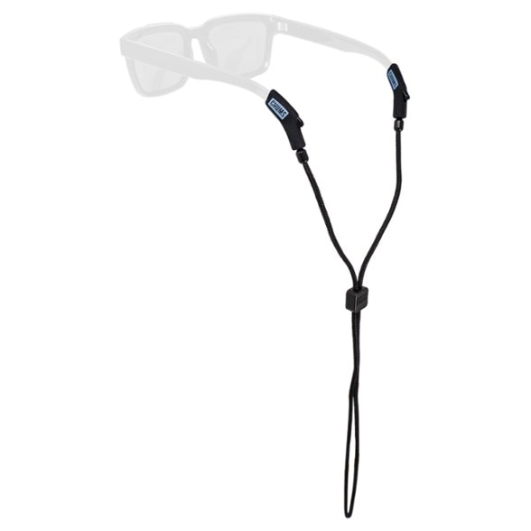 Close-up of TrailGrip sunglass retainer showing silicone ends and braided cord