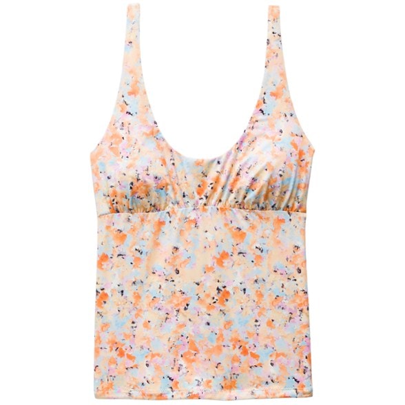 Front view of the eco-friendly prAna Mallorca tankini top showcasing its adjustable straps.