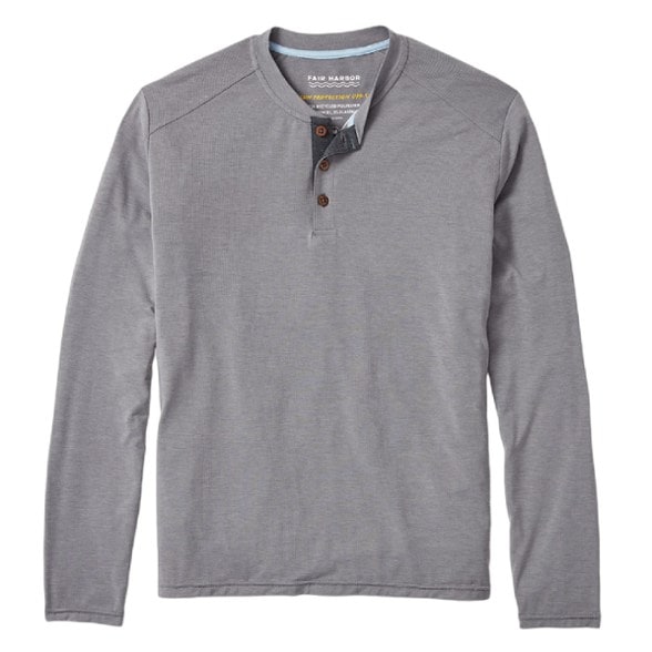 Front view of EcoBreeze men's henley shirt showcasing its lightweight design.