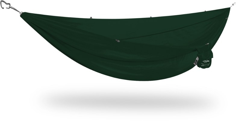 Close-up of the recycled diamond ripstop nylon fabric of the Kammok Roo Double Hammock, highlighting its durability and softness.
