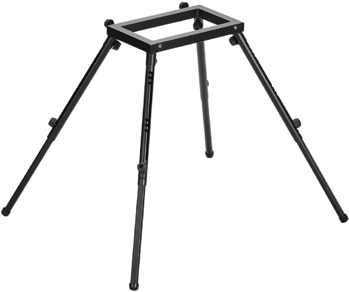 CampingPro Adjustable Camp Kitchen Stand in use at a campsite, showcasing its heavy-duty construction and adjustable legs.