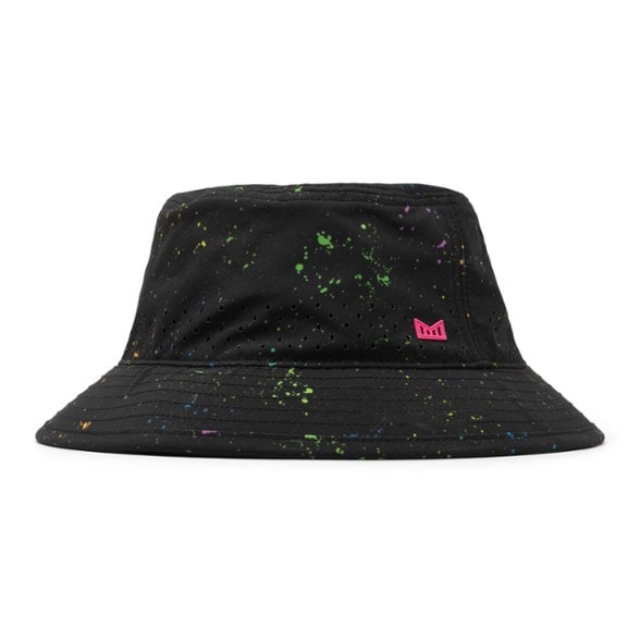 Close-up of Melin Neon Drip Hydro Bucket Hat showing neon colors and waterproof material