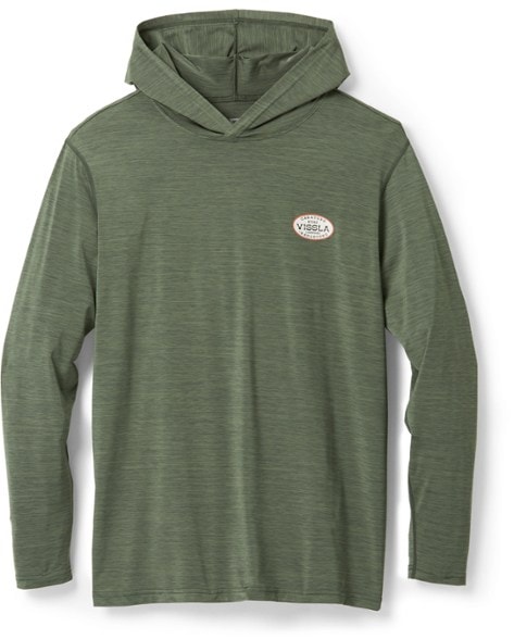 VISSLA men's UPF 50 Twisted long sleeve hoodie - front view at the beach.
