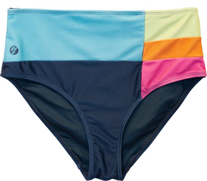 Women’s full coverage swim bottoms in patch design, front view