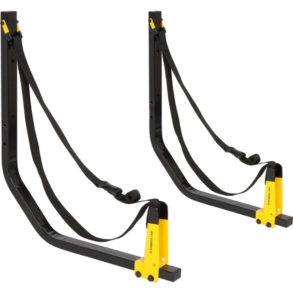 Heavy duty kayak wall rack mounted in a garage