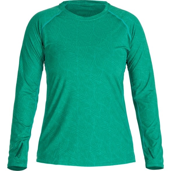 Front view of AquaShade women's long sleeve shirt shown during paddleboarding in bright sun