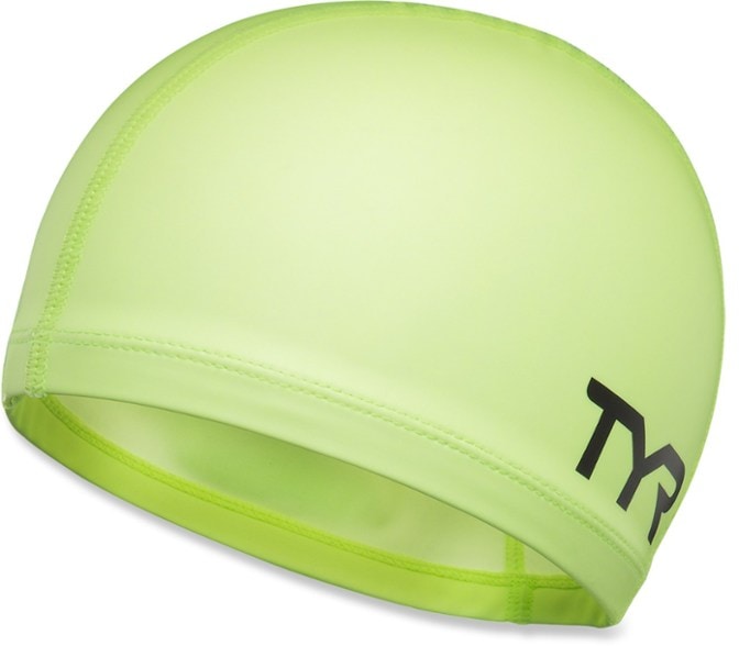 Close-up of ThermaGlow Safety Swim Cap showing high visibility orange finish and waterproof design.