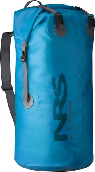 NRS Outfitter 65L dry bag in use during a rafting trip, showcasing its durability and water resistance.