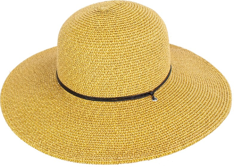 Corina crushable sun hat in natural straw color with wide brim and adjustable chin cord