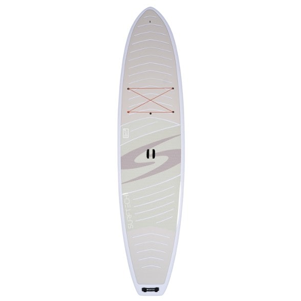 Front view of the Lido Utility Armor SUP board on lake water highlighting its hull shape and stability