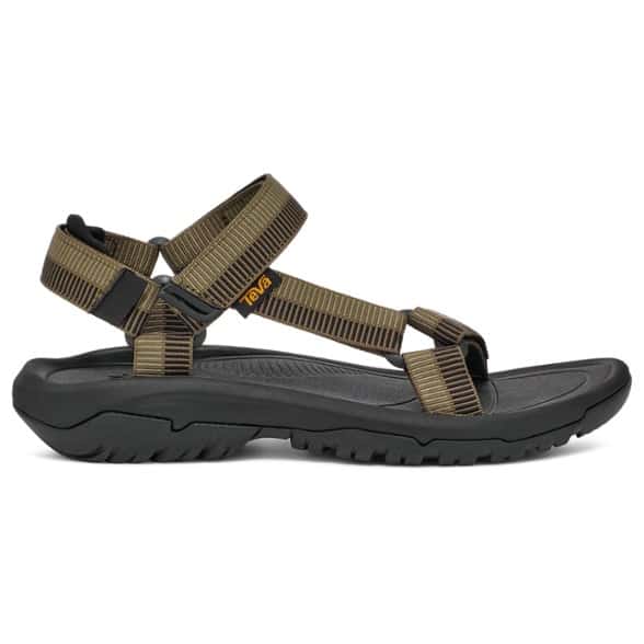 Close-up of Teva Hurricane XLT2 sandals featuring cushioned heel-strap and adjustable straps.
