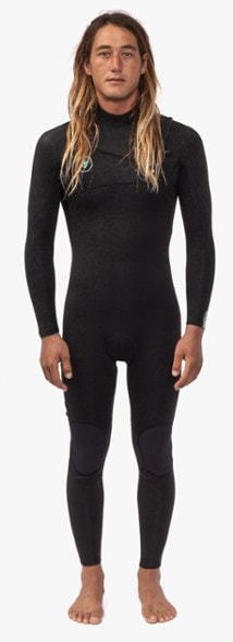 Men's surf wetsuit mid-action wave ride showing flexible seams