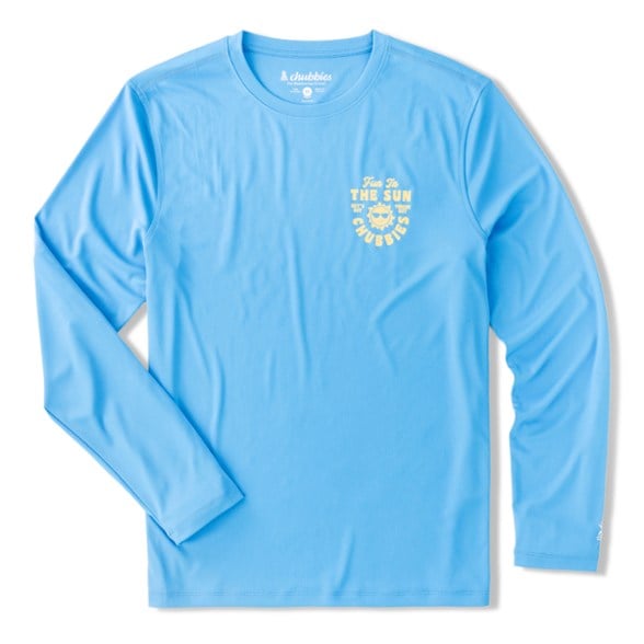 Front view of men's long sleeve shirt in navy blue, showcasing UPF 50 sun protection during sailing