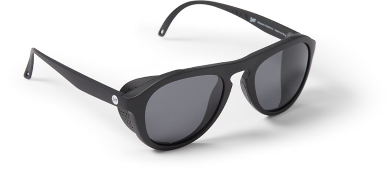 Treeline polarized sunglasses with magnetic side shields on a hiking trail