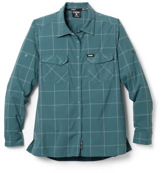 NRS women’s quick-dry guide shirt in action on a paddling expedition