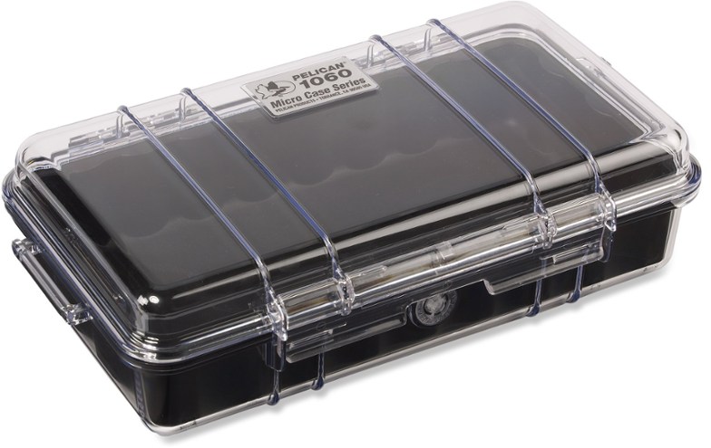 Pelican Mini Case 1060 shown with a carabiner clip, ideal for outdoor use.